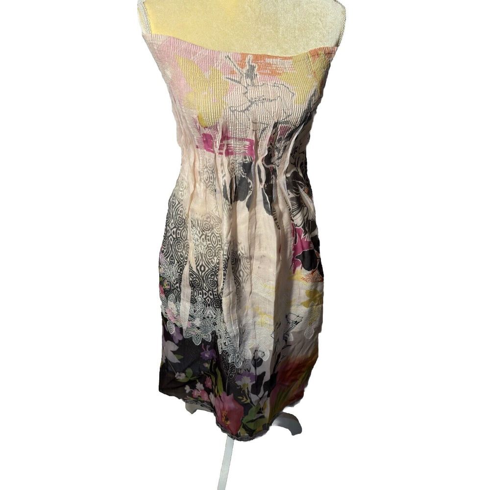 Lapis Dress Floral Print Strapless Convertible‎ Smocked Tiered Peasant Skirt